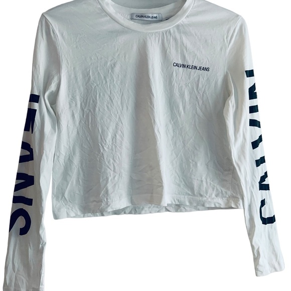 🤍Calvin Klein Small White Crop top with long sleeve🤍 - Picture 2 of 8